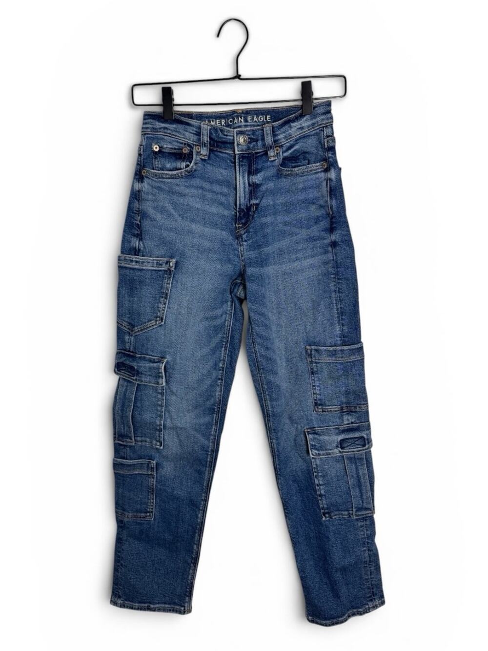 American Eagle Stretch Super High-Waisted Baggy Straight Cargo Jean 000 Short